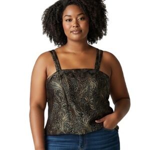 R+M Richards Vintage 90's Camisole Paisley Brocade Metallic Gold Black‎ 14W